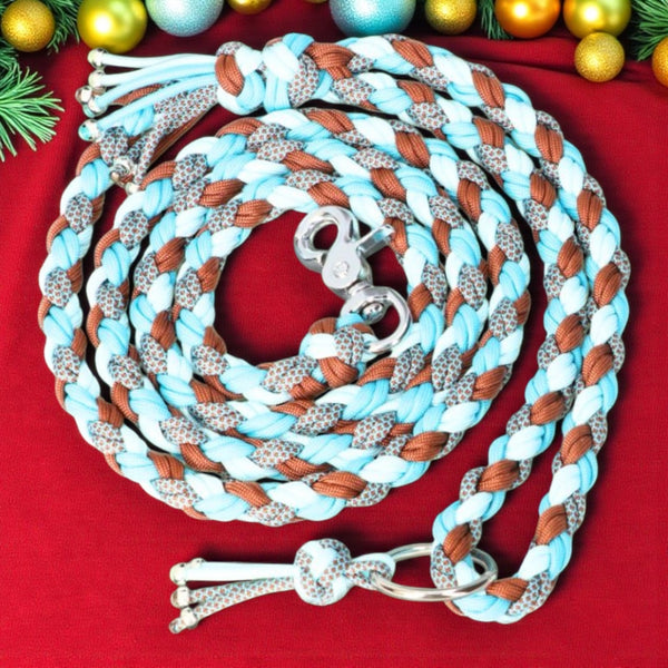 Laisse artisanale – Paracorde bleu ciel & marron